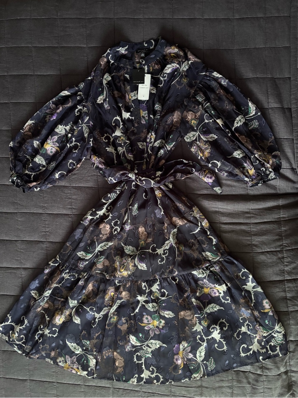 Current Air Floral Tie-Waist Chiffon Dress with Blooms